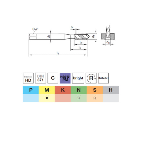 Κολαούζο μηχανής για ανοξείδωτο ατσάλι (M3-M10) HSS-E-PM DIN371, 73662